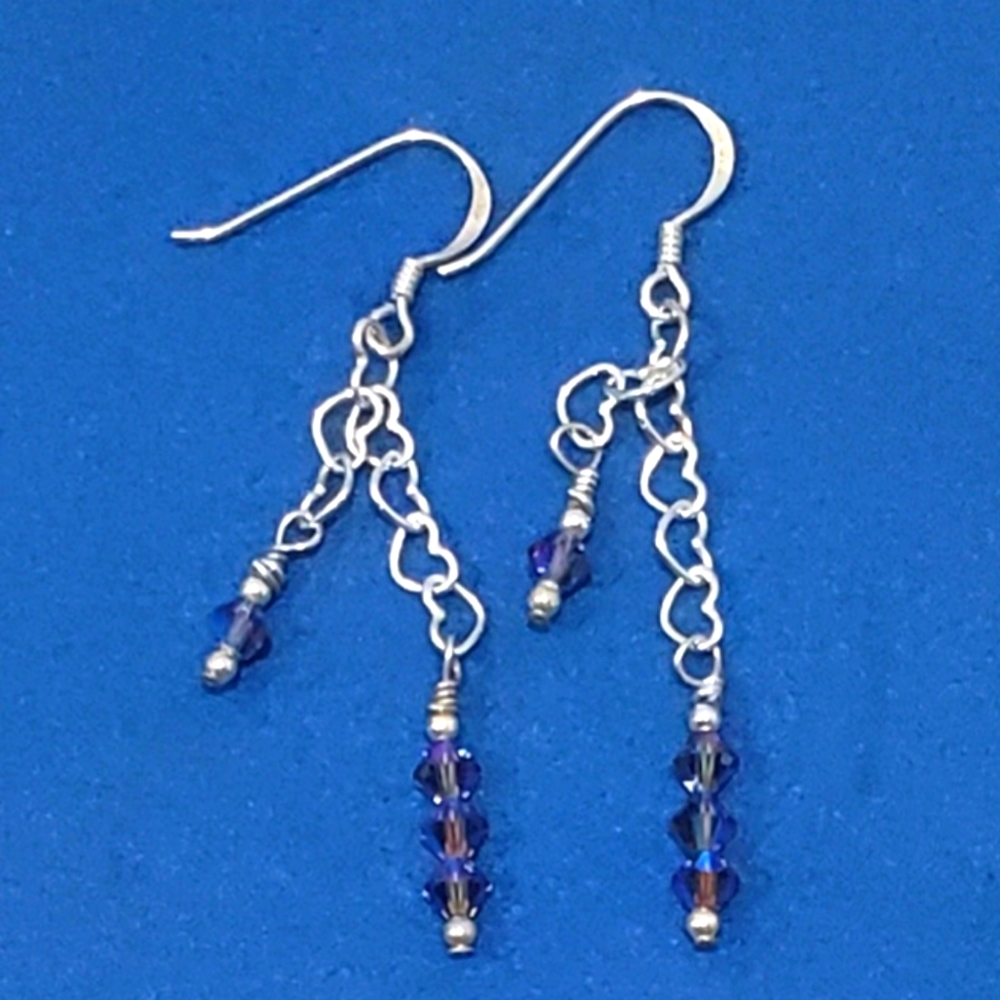 Swarovski Crystals & Sterling Silver Heart Chain Dangle Earrings. Gorgeous💜 NWT